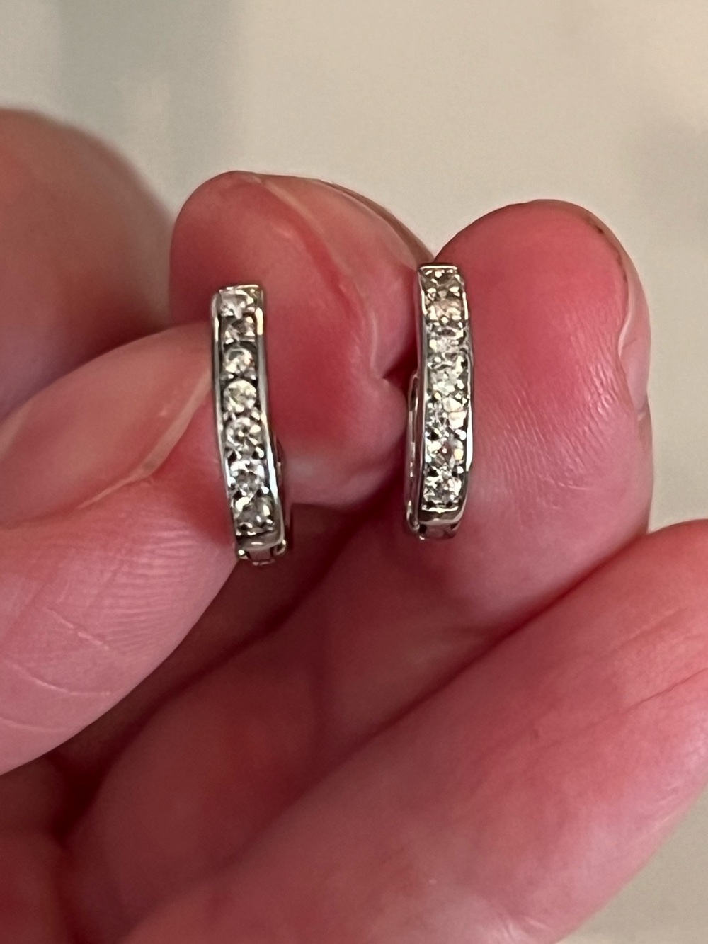 Silver Mini Diamond Hoop Earrings - Picture 7 of 7